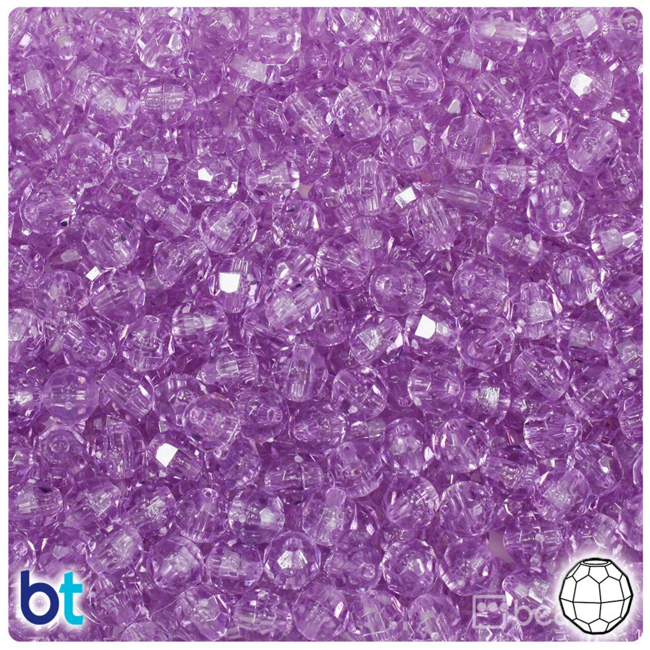 BeadTin Light Amethyst Transparent 6mm Faceted Round Plastic Craft Beads (600pcs)